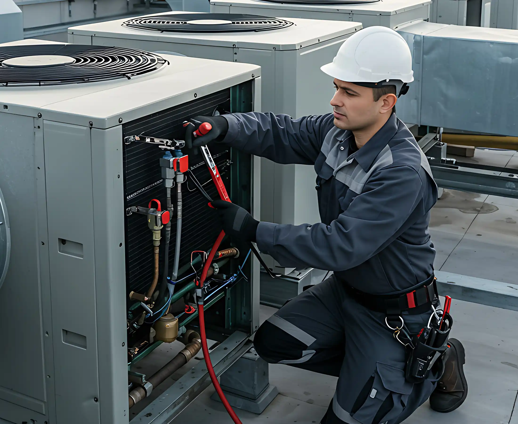 HVAC Technician Servicing Rooftop Unit