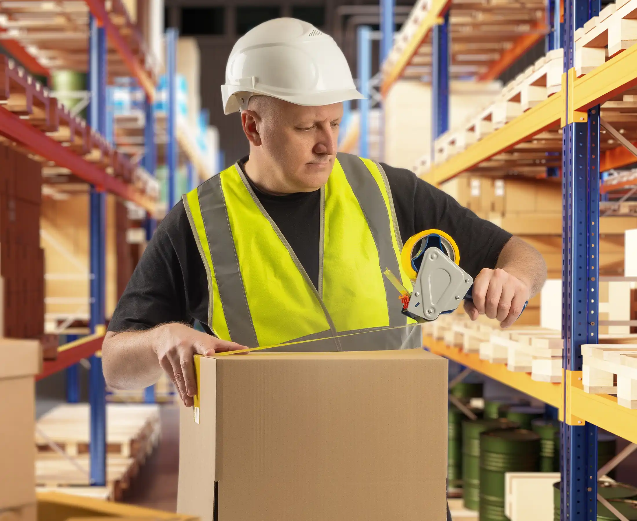 Storekeeper is packing parcel