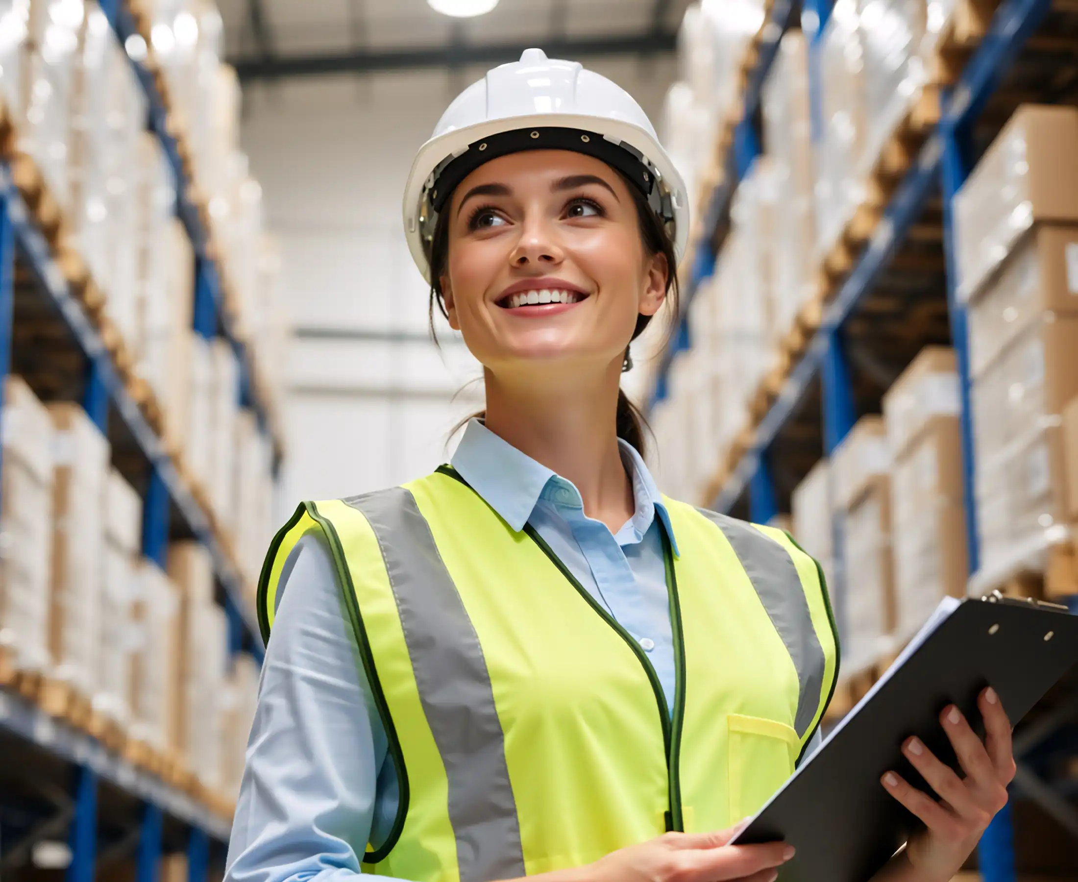Smiling female warehouse worker
