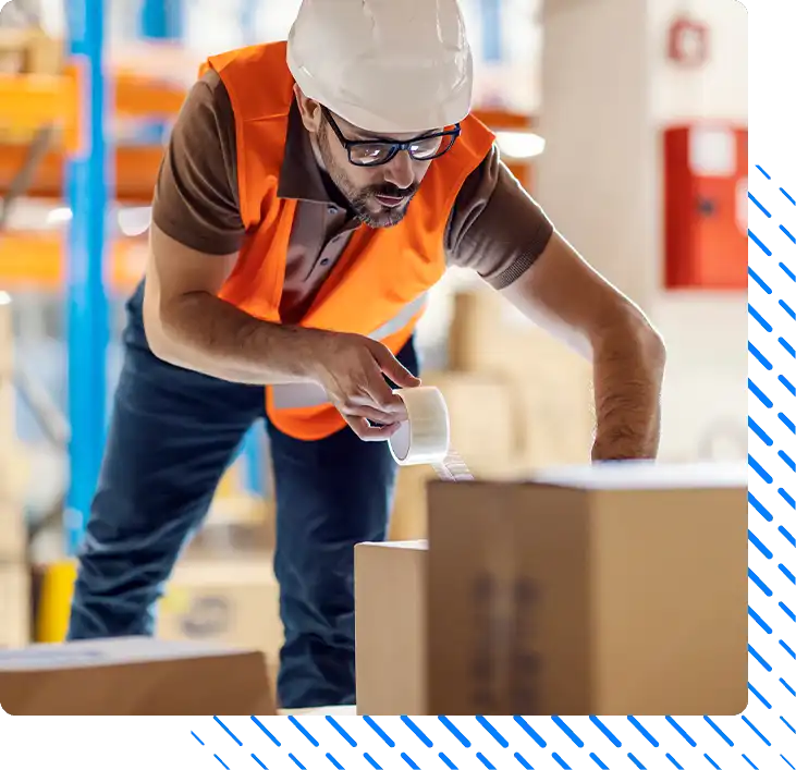 A storage worker using duct tape