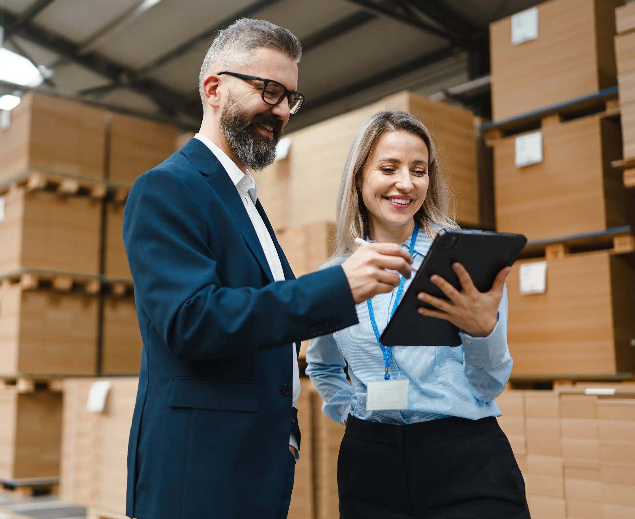 Female warehouse manager talking