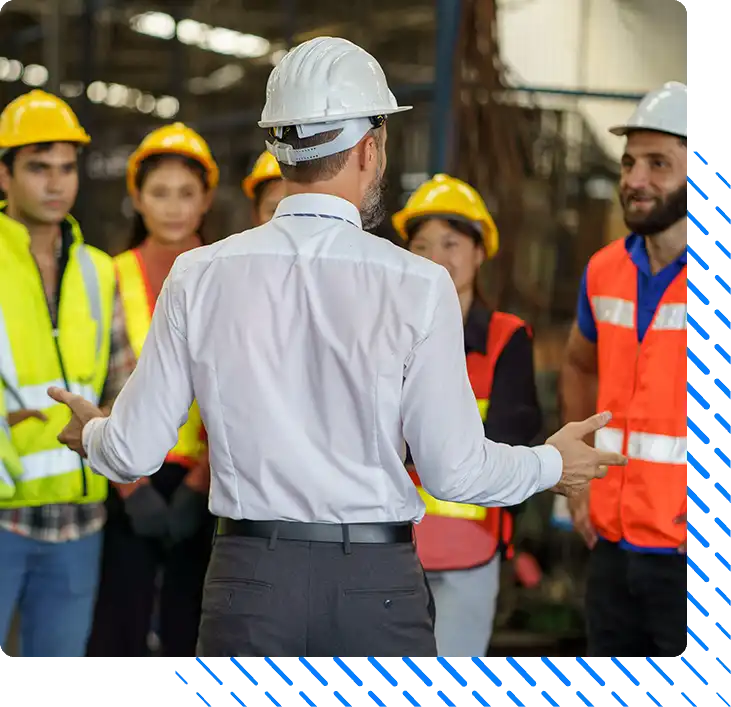 factory worker standing in morning meeting factory worker standing in morning meeting