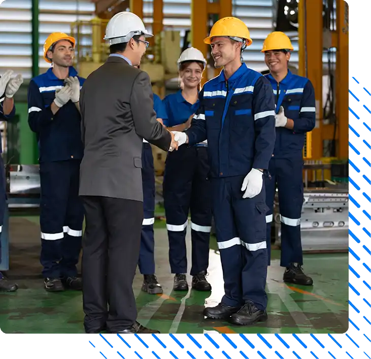 Factory manager shakes hands Factory manager shakes hands
