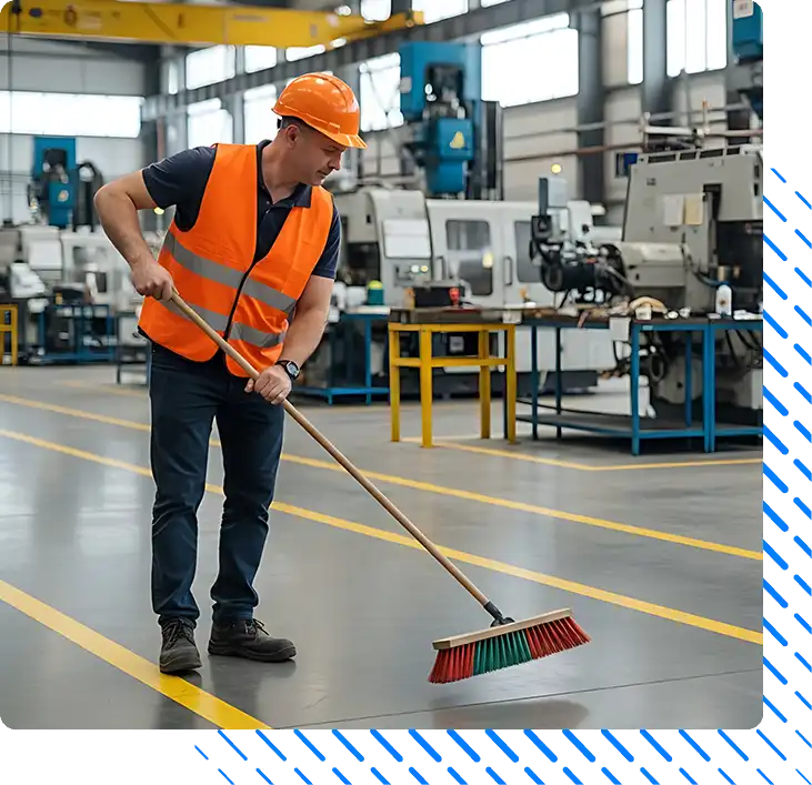 Factory Floor Cleaning During Shift Factory Floor Cleaning During Shift