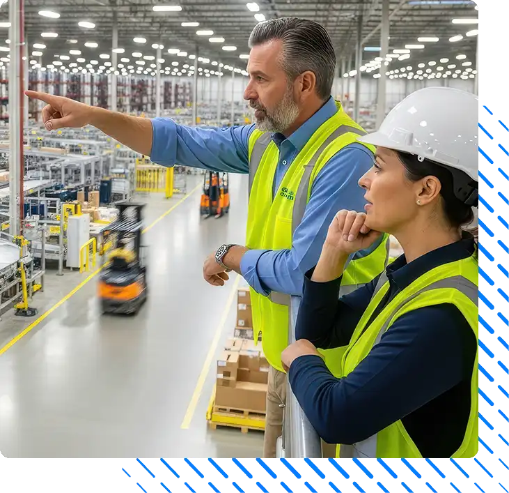 Two managers planning logistics operations